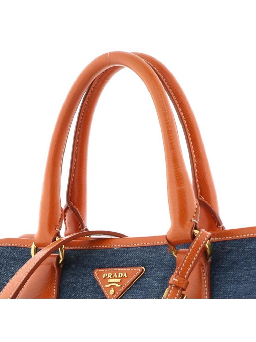 Prada Dark Denim Satchel with Bright Orange Leather Trim - Picture 5 of 5